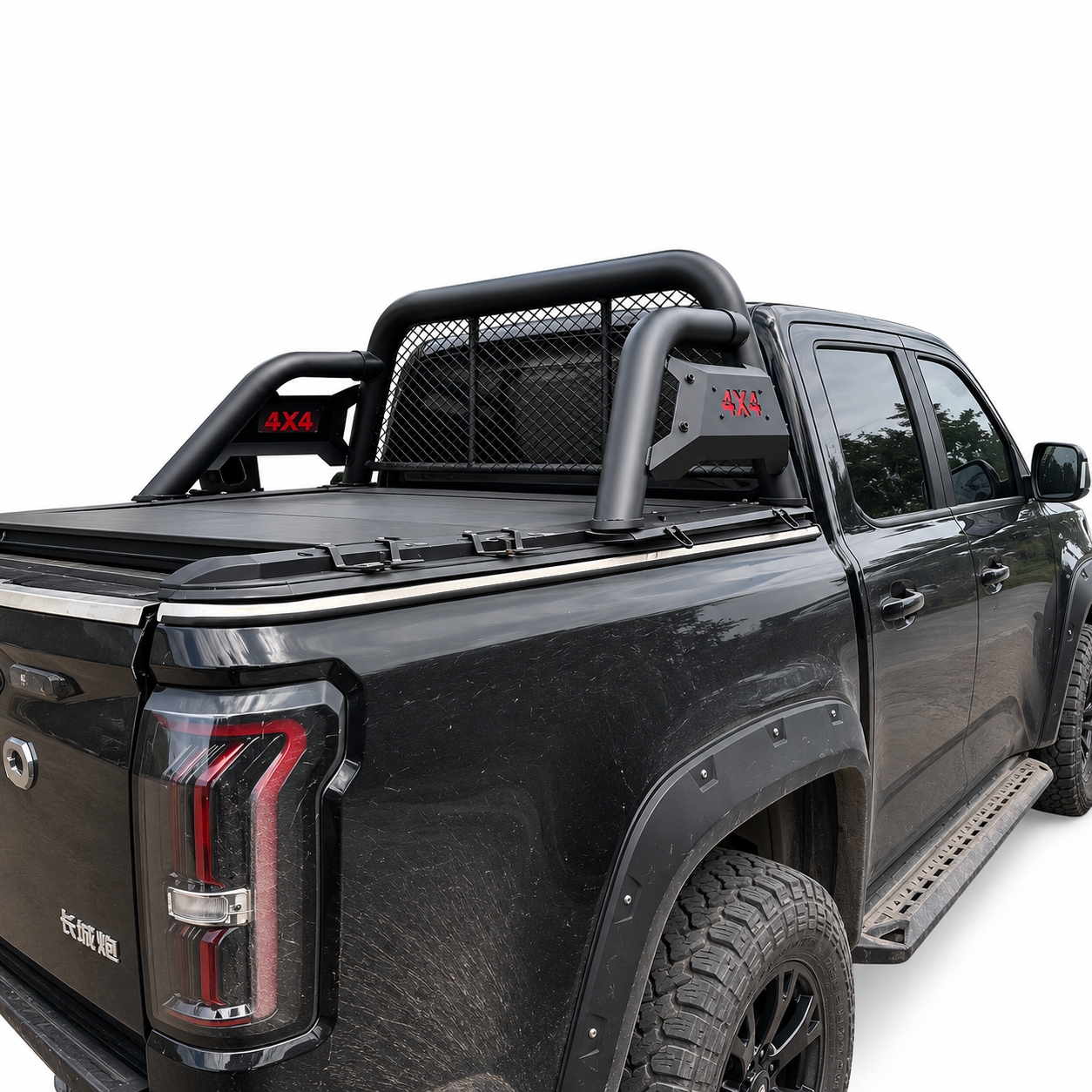 Pickup Truck Sports Bar with Diamond Mesh Panel and Angled Side Tubes | Custom Fit