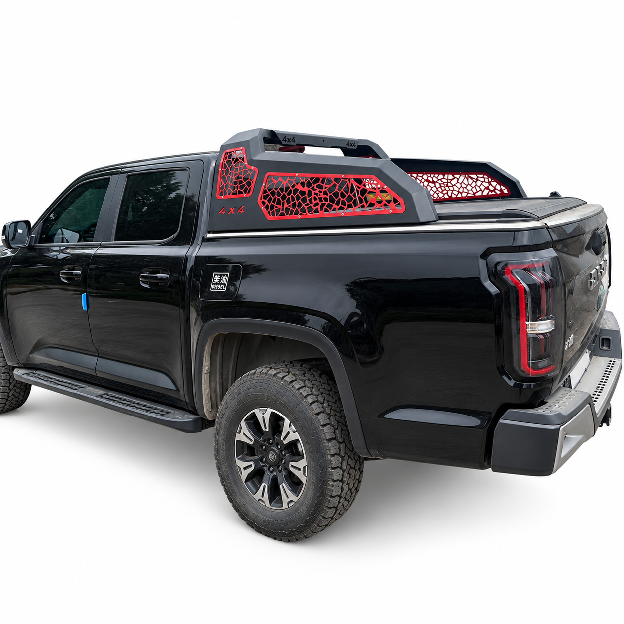 Pickup Truck Sports Bar with Angular Frame and Patterned Mesh Side Panels | Custom Fit