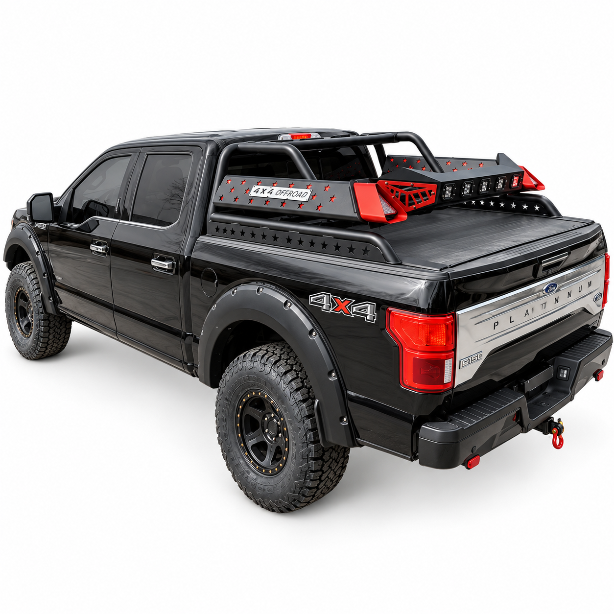 Pickup Truck Sports Bar with Star-Cut Panels and Red Accents | Custom Fit