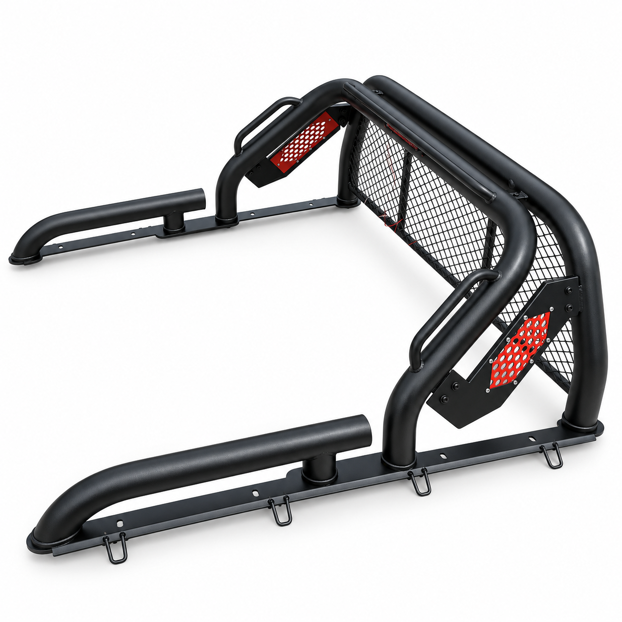 Pickup Truck Sports Bar with Twin Tubes, Mesh Panel and Red Side Inserts | Custom Fit